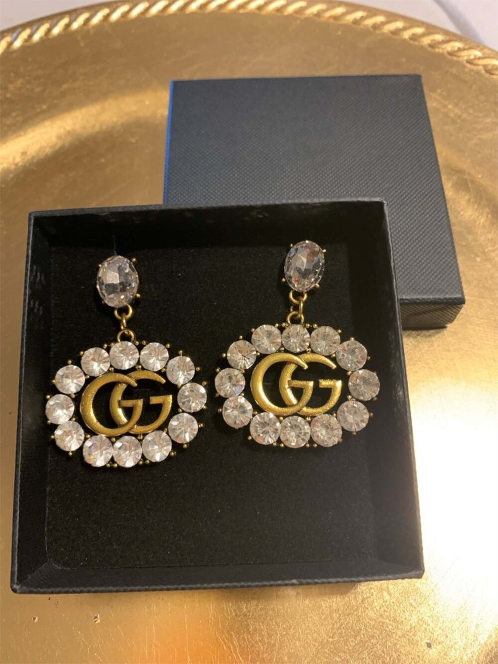 Gold toned Double G Fashion earrings circular drop